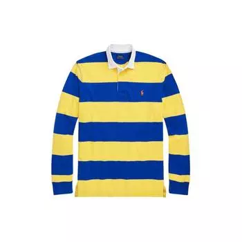Polo Ralph Lauren SS24 Color Block Striped Logo Вышитый свободный длинный рукав Polo Shirt Мужские топы Chrome-Yellow MNPOKNI16823545-700 XL