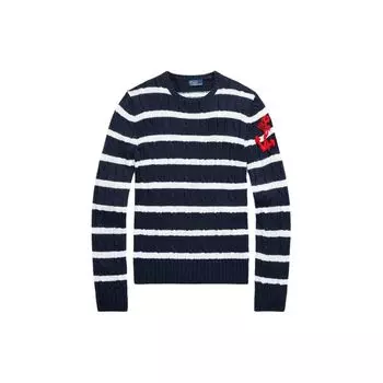 Polo Ralph Lauren SS24 цветной полосатый вязаный свитер с косами, облегающий, с длинным рукавом, женский свитер, многоцветный WMPOSWENC020873-410 XS