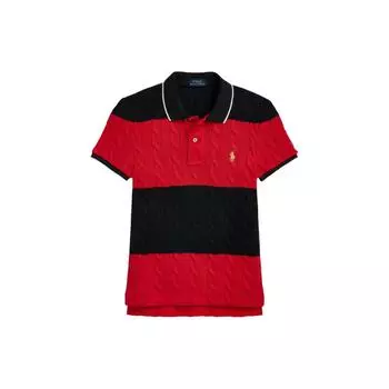 Polo Ralph Lauren SS24 цветные блоки полосатый вязаный логотип вышитый Slim Fit короткий рукав поло рубашка женские топы черный WMPOKNINCU20898-001 M