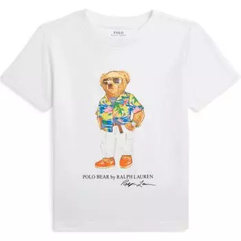 Polo Ralph Lauren SS24 Футболка с коротким рукавом и круглым вырезом с рисунком медведя Детские топы Белый 322853828-030 L