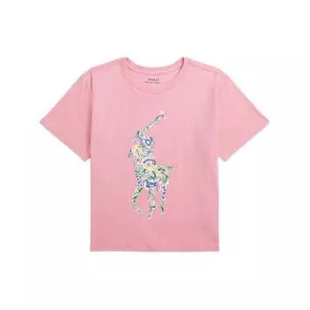 Polo Ralph Lauren SS24 Футболка с логотипом и цветочным принтом, круглым вырезом и короткими рукавами, детская футболка, розовая CWPOTSHG8020380-670 XL