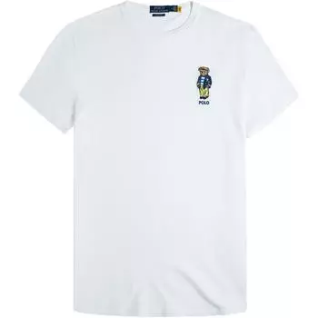 Polo Ralph Lauren SS24 Футболка с вышивкой медведя, с круглым вырезом и короткими рукавами, мужская, топы, белая 710875214-002 L