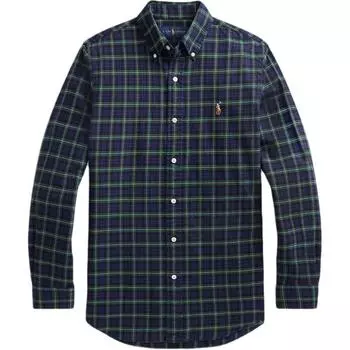 Polo Ralph Lauren SS24 Клетчатая рубашка Оксфорд с длинным рукавом и вышивкой логотипа Pony для мужчин, рубашки, сине-зеленый, MNPOWOV16820979-999 XL