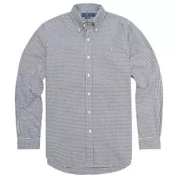 Polo Ralph Lauren SS24 Клетчатая рубашка Оксфорд с вышивкой логотипа Pony, с длинным рукавом, мужская, рубашки, Черный Белый 710765204-017 XS