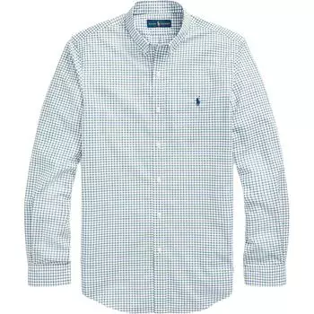 Polo Ralph Lauren SS24 Клетчатая рубашка с вышивкой логотипа Pony, поплин, длинный рукав, мужская, рубашки, синий, зеленый, 710748907-004 XXL