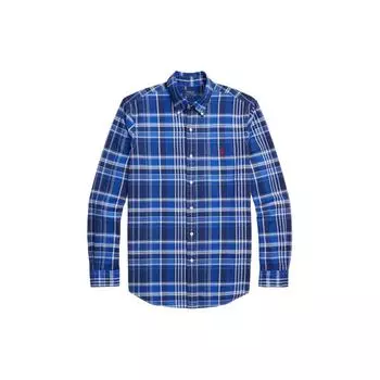 Polo Ralph Lauren Ss24 Клетчатая рубашка с вышивкой логотипа, однобортная, с длинным рукавом, мужская, рубашки, синий, MNPOWOV16823285-999 S