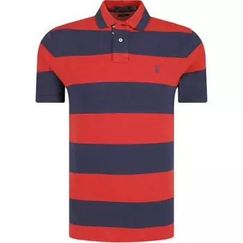 Polo Ralph Lauren Ss24 Красная полосатая футболка поло с вышивкой логотипа пони Мужские футболки поло Темно-синий 710729667-004