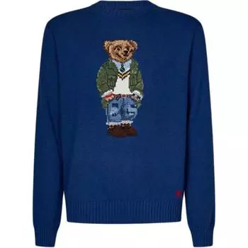 Polo Ralph Lauren Ss24 Круглый вырез свитер с рисунком животных из мультфильмов вышитый тонкий мужской свитер с длинным рукавом синий 710934020-001 L