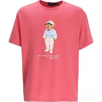 Polo Ralph Lauren SS24 Letter Bear Print Casual CW-образный вырез с коротким рукавом Футболка мужская футболка малиново-розовая 710854497-036 M