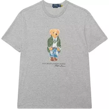 Polo Ralph Lauren SS24 Letter Bear Print Crew Neck Fitted Short Sleeve T Shirt Men T Shirt Gray 710854497-035 S