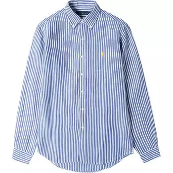 Polo Ralph Lauren Ss24 Logo Striped Вышитая Повседневная Рубашка С Длинным Рукавом Мужские Рубашки Синий 710634467-001 XS