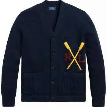 Polo Ralph Lauren Ss24 Логотип Вышитый V-образный вырез Однобортный длинный рукав Трикотажный свитер Мужской свитер Темно-синий 710941118-001 M
