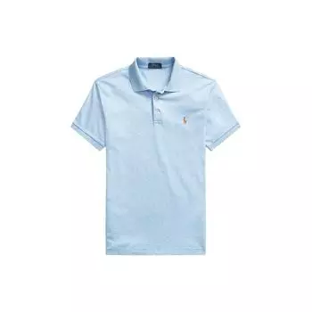 Polo Ralph Lauren SS24 Однотонная футболка поло с вышивкой логотипа, мужской топ с коротким рукавом, кэжуал, островной синий, MNPOKNI1N822824-400 S