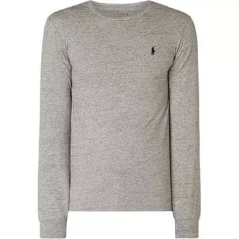 Polo Ralph Lauren Ss24 однотонная футболка с круглым вырезом и вышитым логотипом, длинные рукава, мужские топы, серые 710587355-017 XXL
