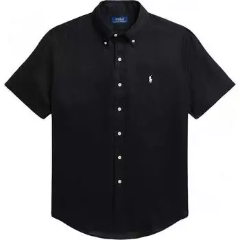 Polo Ralph Lauren Ss24 Однотонная однобортная рубашка с коротким рукавом и вышитым логотипом, рубашки унисекс, черный цвет MNPOWOV1N820768-001 M