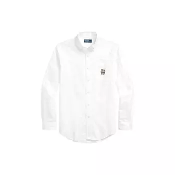 Polo Ralph Lauren SS24 однотонная повседневная рубашка с вышитым медведем и заостренным воротником, с длинным рукавом, мужские рубашки белого цвета MNPOWOV16823457-100 S