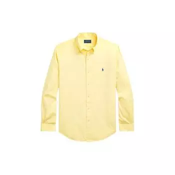 Polo Ralph Lauren Ss24 Однотонная рубашка с вышивкой логотипа, острым воротником, однобортная, с длинным рукавом, мужская рубашка, Желтый MNPOWOV16823493-700 S
