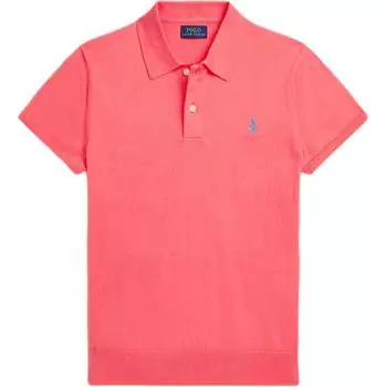 Polo Ralph Lauren SS24 Однотонная вышитая футболка-поло с коротким рукавом прямого кроя и маленькой вышивкой пони Женские топы Кораллово-красный WMPOSWENC020927-600 M