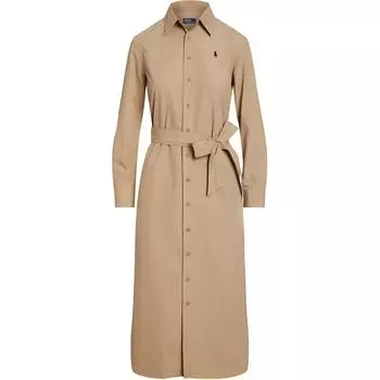 Polo Ralph Lauren SS24 Однотонное платье с острым воротником, однобортное, с поясом, с длинными рукавами, женское, платья, хаки, WMPODRSNFA20743-250 S
