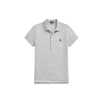 Polo Ralph Lauren SS24 Однотонный пуловер с вышивкой логотипа, женская футболка-поло с коротким рукавом, серый 211870245-015 S