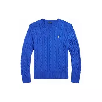 Polo Ralph Lauren SS24 однотонный толстый вязаный свитер с круглым вырезом и длинными рукавами, мужской свитер кобальтово-синий 710775885-504 XL