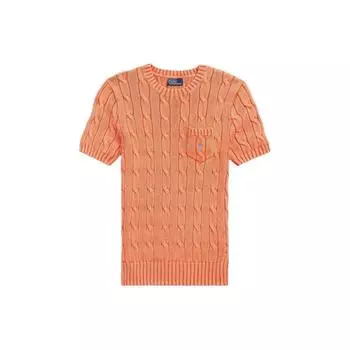 Polo Ralph Lauren Ss24 Однотонный трикотажный топ с вышивкой логотипа, с круглым вырезом, приталенного кроя, с короткими рукавами, женский, оранжевый WMPOSWENC020959-800 M