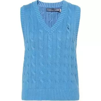 Polo Ralph Lauren SS24 Однотонный трикотажный топ без рукавов с вышитым логотипом и V-образным вырезом, женские топы, синий WMPOSWENC020946-400 M