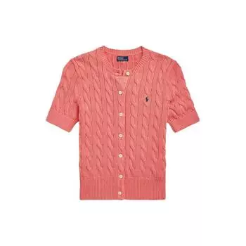 Polo Ralph Lauren SS24 Однотонный Вязаный Кабельным Узором С Вышивкой Логотипа Приталенный Свитер с Коротким Рукавом Женский Топы Розовый WMPOSWENDW20261-670 XS