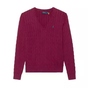 Polo Ralph Lauren Ss24 однотонный женский свитер с вышитым маленьким пони и V-образным вырезом, длинный рукав, розовый 211570011-599 M