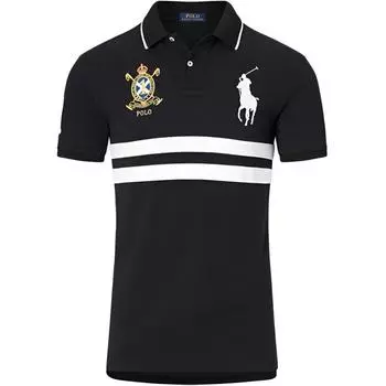 Polo Ralph Lauren SS24 Поло с коротким рукавом и логотипом в полоску Мужские топы Черный 710649758-001 XS