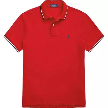 Polo Ralph Lauren SS24 Поло с полосатой отделкой, вышивкой в виде маленькой лошадки, приталенного кроя, с коротким рукавом, мужское MNPOKNI1N821920-600 L