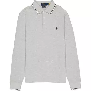 Polo Ralph Lauren SS24 Поло с вышивкой пони, полосатой отделкой, длинным рукавом Мужские топы Серый MNPOKNI16821648-020 M