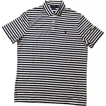 Polo Ralph Lauren SS24 Поло с вышивкой логотипа в полоску прямого кроя с коротким рукавом Мужские топы Темно-синий 710899066-001 S