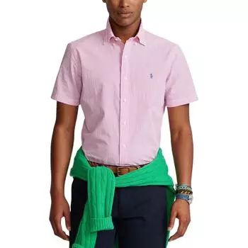 Polo Ralph Lauren Ss24 Полосатая футболка с вышивкой маленького логотипа пони, с коротким рукавом, мужская, розовая, 710803060-001 XL