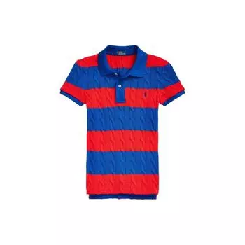 Polo Ralph Lauren SS24 Полосатая трикотажная рубашка-поло Slim Fit с коротким рукавом Женские топы Petal-Red WMPOKNINB920123-999 XS