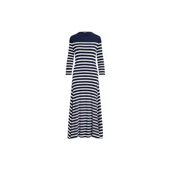 Polo Ralph Lauren SS24 Полосатое вафельное трикотажное платье Slim Fit с длинным рукавом Женские платья Темно-синего цвета WMPODRSNFA20618-410 S