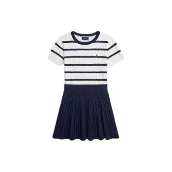 Polo Ralph Lauren SS24 Полосатый Цвет Блок Круглый вырез Короткий рукав Платье Комплект Детский Платье Комплект CWPO2STG2U20011-100 M