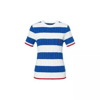 Polo Ralph Lauren SS24 Полосатый цветной блок круглый вырез повседневный короткий рукав трикотажный топ женский топы белый 211924445-001 S