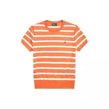 Polo Ralph Lauren SS24 Полосатый круглый вырез свободный короткий рукав трикотажный топ женские топы оранжевый WMPOSWENC020956-800 XS