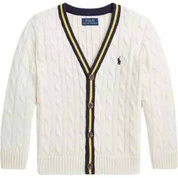 Polo Ralph Lauren Ss24 Полосатый логотип однобортный V-образный вырез повседневный вязаный свитер детский свитер белый CWPOSWEB6820509-101 XL