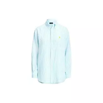 Polo Ralph Lauren SS24 Полосатый логотип вышитый свободный однобортный рубашка с длинным рукавом женские рубашки бирюзовый WMPOSHTNDO20612-999 XS