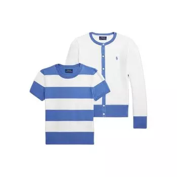 Polo Ralph Lauren Ss24 Полосатый однобортный спортивный комплект с круглым вырезом и цветными блоками Детские комплекты CWPO2STG0520002-400 L