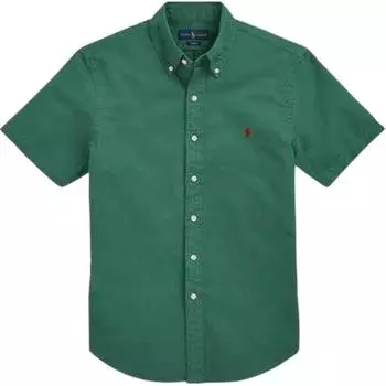 Polo Ralph Lauren SS24 Рубашка из хлопка с вышивкой логотипа Pony и коротким рукавом для мужчин, зеленая 710755879-002 S