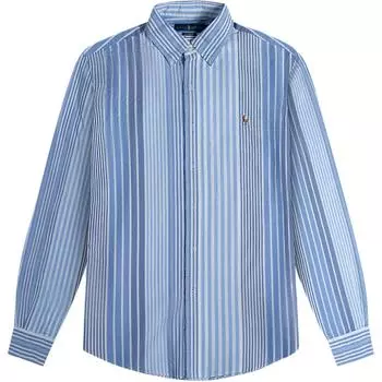 Polo Ralph Lauren Ss24 Рубашка Оксфорд с вышивкой логотипа пони в полоску с длинным рукавом Мужские рубашки Синий 710791531003 L
