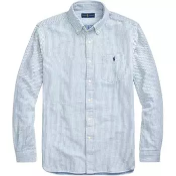 Polo Ralph Lauren Ss24 Рубашка с длинным рукавом в полоску с вышивкой логотипа пони Мужские рубашки Светло-голубой 710834711-001 L