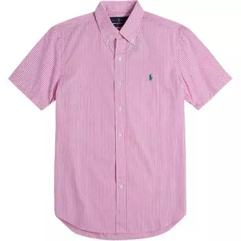 Polo Ralph Lauren Ss24 Рубашка с коротким рукавом из хлопкового поплина в полоску с вышивкой логотипа Pony Мужские рубашки Розовый 710843662-003 M