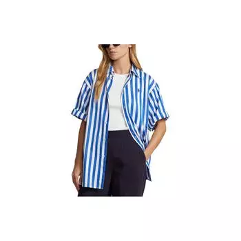 Polo Ralph Lauren Ss24 Рубашка с коротким рукавом свободного кроя с вышивкой логотипа в полоску женская рубашки Синий WMPOSHTNDO20511-400 XS