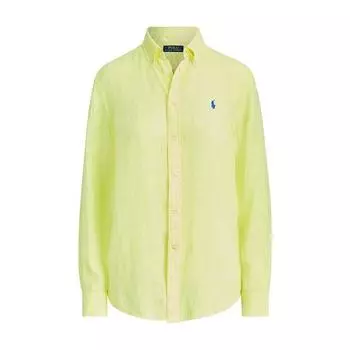Polo Ralph Lauren Ss24 Вышитая льняная рубашка с длинным рукавом с логотипом Pony Женские рубашки Лимонно-желтый 211780617-002 XXS