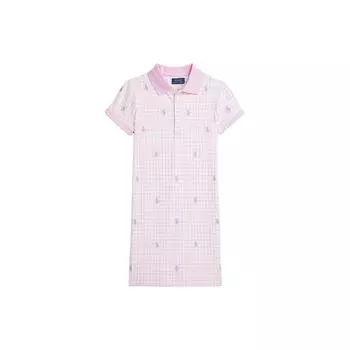 Polo Ralph Lauren SS24 Вышитый логотип в клетку Прямого покроя Разрез Короткий рукав Платье Детские платья Светло-розовый CWPODRSG3D20826-650 L