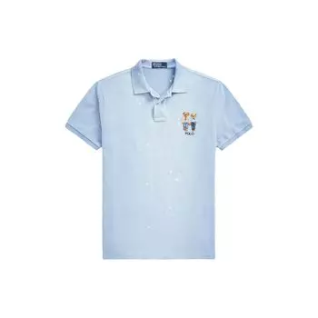 Polo Ralph Lauren SS24 Вышивка Медведь с Буквой Повседневная Приталенная Футболка Поло с Коротким Рукавом Мужская Футболка Поло Синяя MNPOKNI1N822759-400 XL